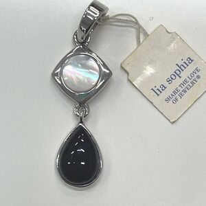Lia Sophia Silver Tone Mother of Pearl Black Onyx Teardrop Square Slide Pendant